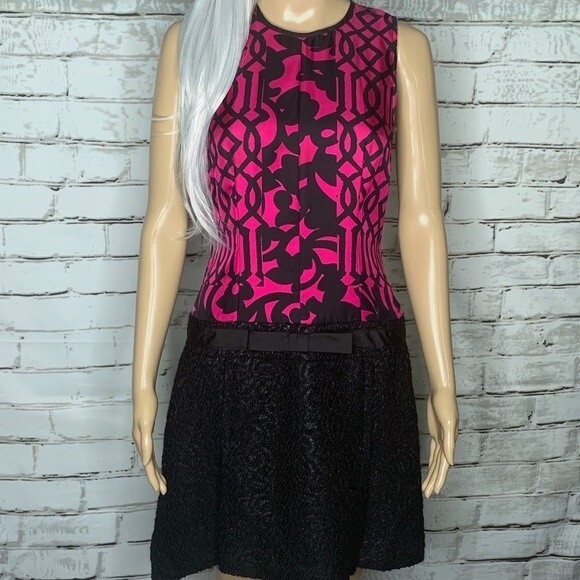 Tracy Reese Silk/Tweed A-Line Mini Dress Bow Waist Band Size Small - Picture 2 of 14